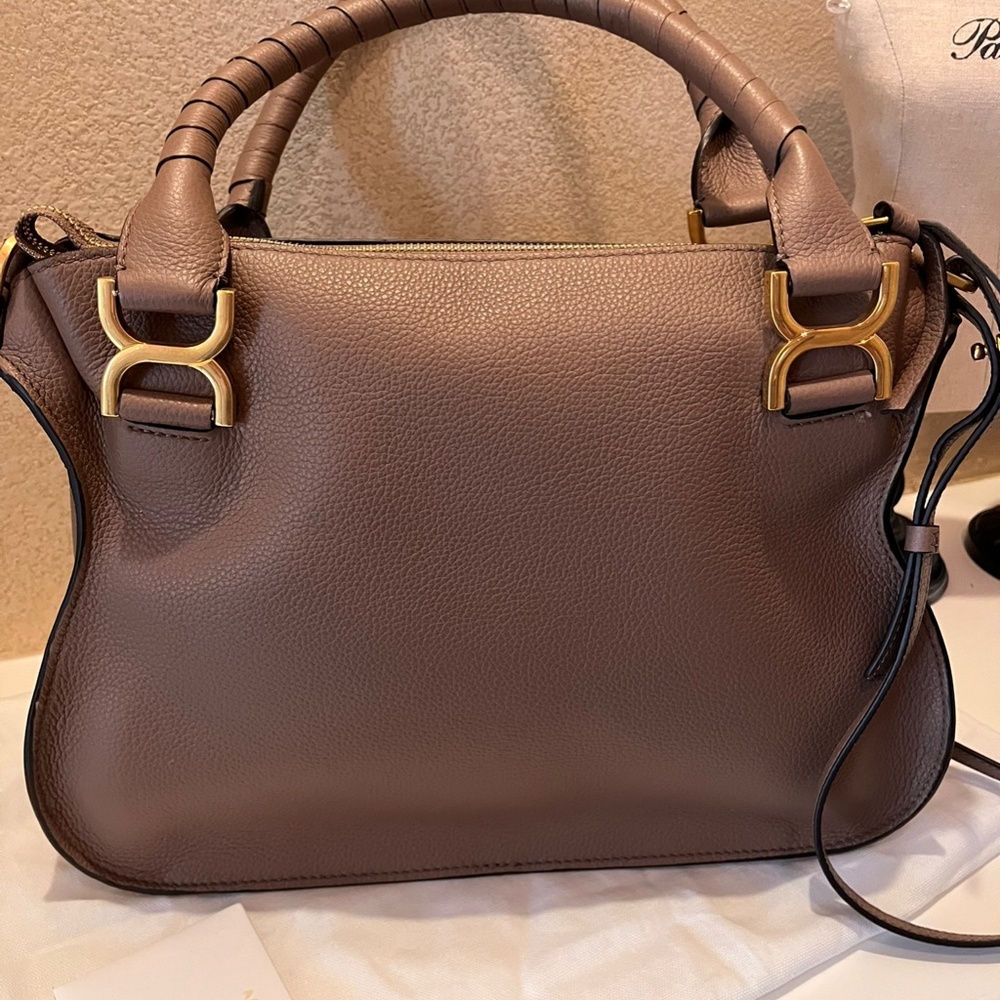 Medium Chloe Marcie Leather Satchel in desert taupe - Picture 3 of 9